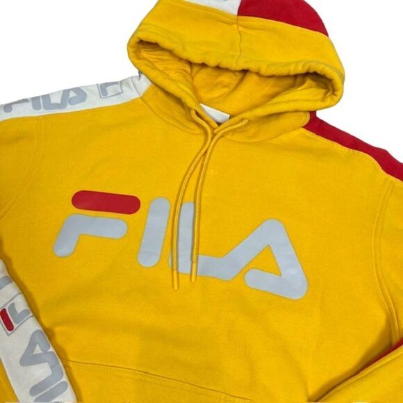 Fila X Urban Outfitters Collab Fifty-Fifty Hoodie Sweatshirt Yellow Size Large - Picture 3 of 10